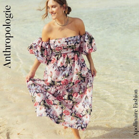 ANTHROPOLOGIE BY ESPECIA FLORAL MIDI DRESS VERBENA MEDIUM NWT - Picture 1 of 8
